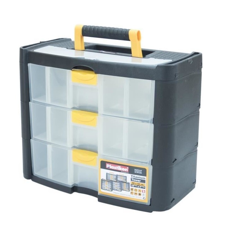 Boîte a outillage - Plastiken - 90003_NOIRE - 3 grands tiroirs - Titanium - En plastique Boîte a outillage - Plastiken - 90003_NOIRE - 3 grands tiroirs - Titanium - En plastique