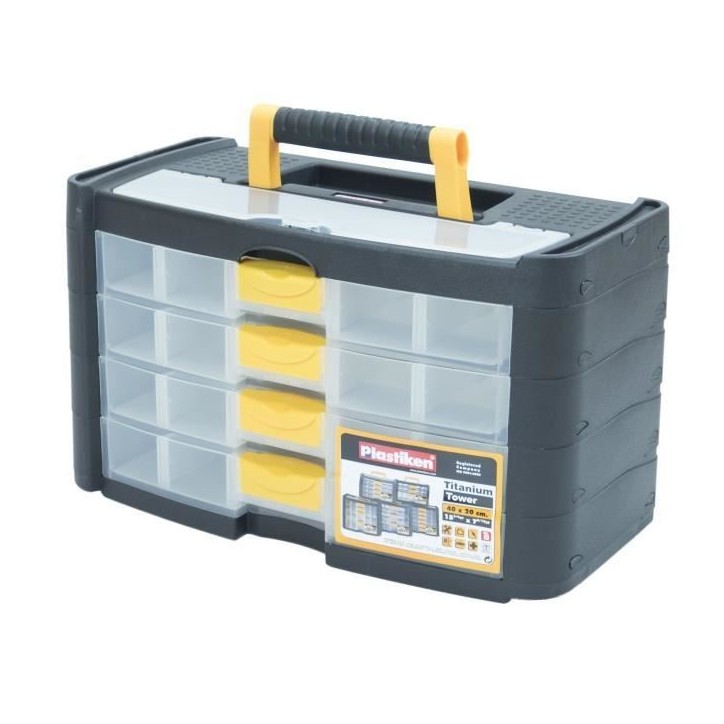 Boîte a outillage - Plastiken - 90004_NOIRE - 4 petits tiroirs - Titanium - En plastique