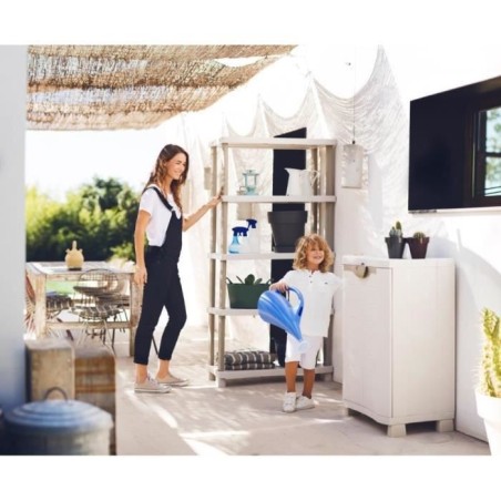 Armoire basse de rangement en résine PLASTIKEN - 2 portes et 2 étageres - Beige - 70x45x100 cm