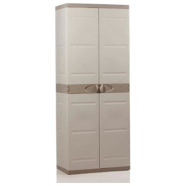 Armoire haute de rangement en résine - PLASTIKEN - TITANIUM - 4 étageres - Beige et Taupe Armoire haute de rangement en résine - PLASTIKEN - TITANIUM - 4 étageres - Beige et Taupe