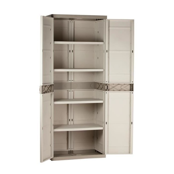 Armoire haute de rangement en résine - PLASTIKEN - TITANIUM - 4 étageres - Beige et Taupe Armoire haute de rangement en résine - PLASTIKEN - TITANIUM - 4 étageres - Beige et Taupe