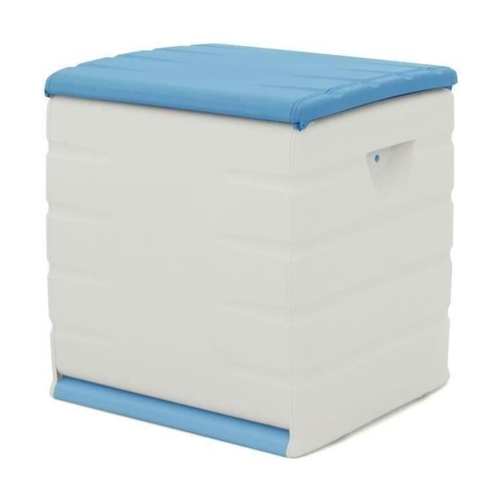 PLASTIKEN Coffre cadenassable avec roulettes - 190 L - Fonctionnel et esthétique - Beige et Bleu PLASTIKEN Coffre cadenassable avec roulettes - 190 L - Fonctionnel et esthétique - Beige et Bleu