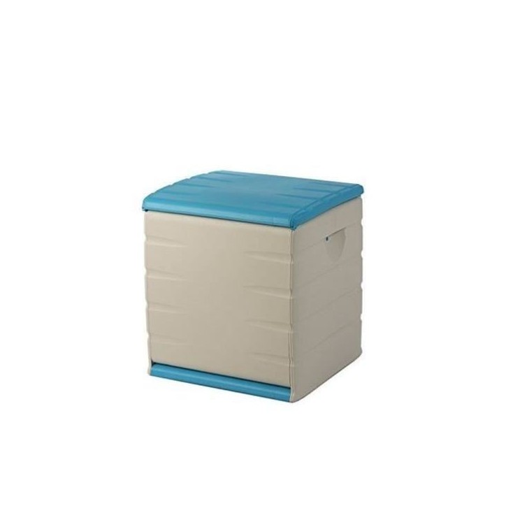 PLASTIKEN Coffre cadenassable avec roulettes - 190 L - Fonctionnel et esthétique - Beige et Bleu PLASTIKEN Coffre cadenassable avec roulettes - 190 L - Fonctionnel et esthétique - Beige et Bleu