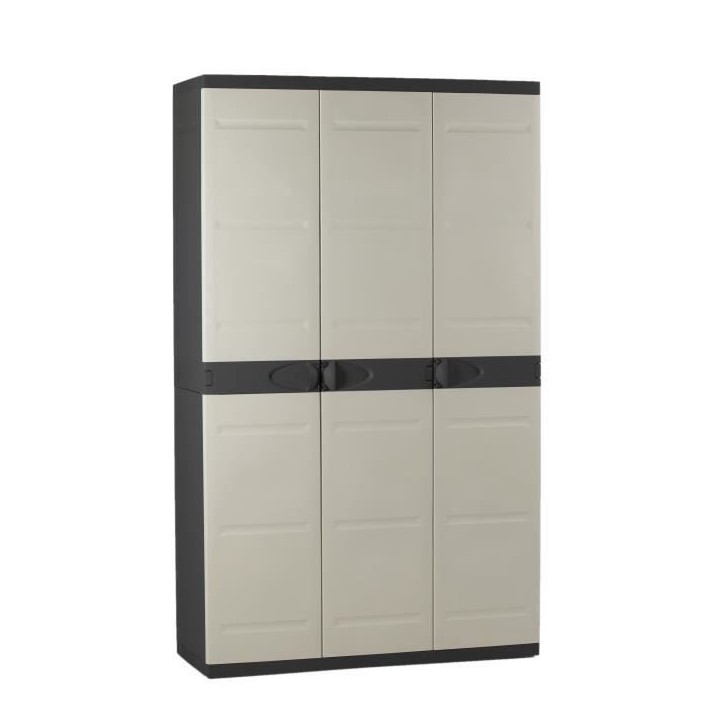 Armoire haute PLASTIKEN Titanium - 3 portes - 105 x 44 x 176 cm - Noir et Beige Armoire haute PLASTIKEN Titanium - 3 portes - 105 x 44 x 176 cm - Noir et Beige