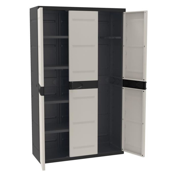 Armoire haute PLASTIKEN Titanium - 3 portes - 105 x 44 x 176 cm - Noir et Beige Armoire haute PLASTIKEN Titanium - 3 portes - 105 x 44 x 176 cm - Noir et Beige