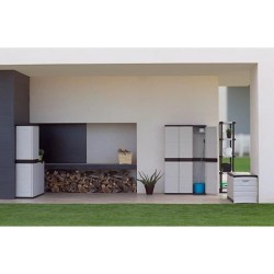 Armoire haute PLASTIKEN Titanium - 3 portes - 105 x 44 x 176 cm - Noir
