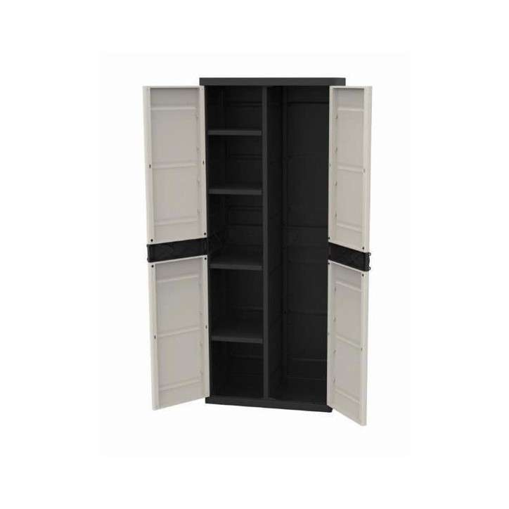 TITANIUM PLASTIKEN Armoire 2 portes avec étageres et penderie l70 x p44 x h176 cm Beige et Noire Gamme TITANIUM Intérieur/Ext TITANIUM PLASTIKEN Armoire 2 portes avec étageres et penderie l70 x p44 x h176 cm Beige et Noire Gamme TITANIUM Intérieur/Ext