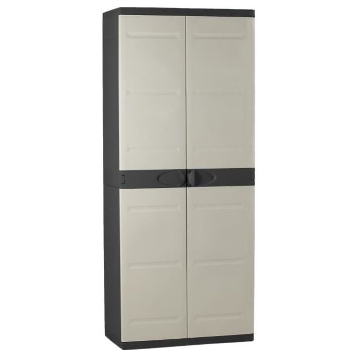 Armoire haute avec étageres - PLASTIKEN - Titanium - 70 x 44 x 176 cm - Beige et Noir Armoire haute avec étageres - PLASTIKEN - Titanium - 70 x 44 x 176 cm - Beige et Noir