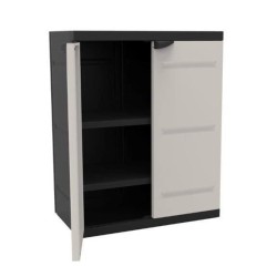 Armoire basse 2 portes TITANIUM PLASTIKEN avec étageres - Beige et No