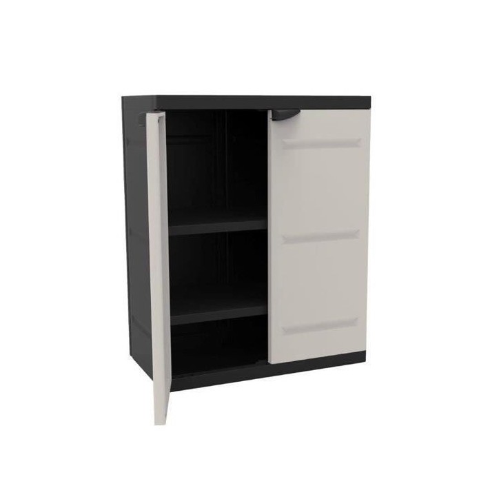 Armoire basse 2 portes TITANIUM PLASTIKEN avec étageres - Beige et Noire - Intérieur/Extérieur Armoire basse 2 portes TITANIUM PLASTIKEN avec étageres - Beige et Noire - Intérieur/Extérieur