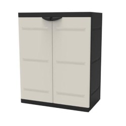 Armoire basse 2 portes TITANIUM PLASTIKEN avec étageres - Beige et No