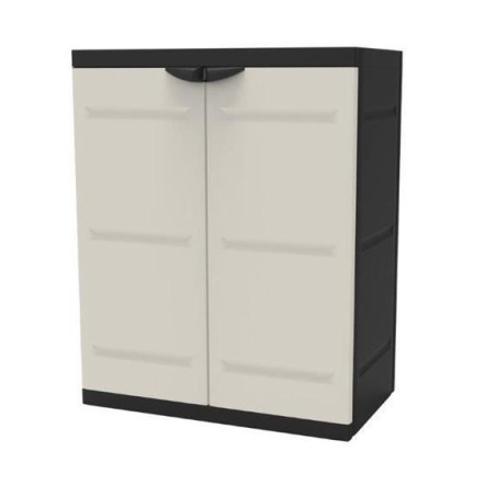 Armoire basse 2 portes TITANIUM PLASTIKEN avec étageres - Beige et Noire - Intérieur/Extérieur