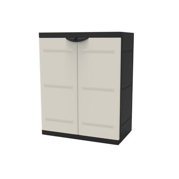 Armoire basse 2 portes TITANIUM PLASTIKEN avec étageres - Beige et Noire - Intérieur/Extérieur Armoire basse 2 portes TITANIUM PLASTIKEN avec étageres - Beige et Noire - Intérieur/Extérieur
