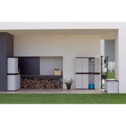 Armoire basse 2 portes TITANIUM PLASTIKEN avec étageres - Beige et No