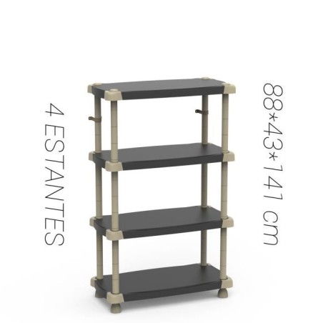 Etagere - PLASTIKEN - Plastique - 88 x 43 x 150 cm - 4 étages - Noir