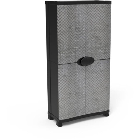 Armoire - PLASTIKEN - Space-saver - 90 cm - 4 étageres - Noir/gris
