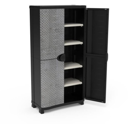 Armoire - PLASTIKEN - Space-saver - 90 cm - 4 étageres - Noir/gris