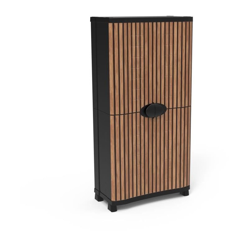 Armoire - PLASTIKEN - Space-saver - 90 cm - 4 étageres - Noir/bois