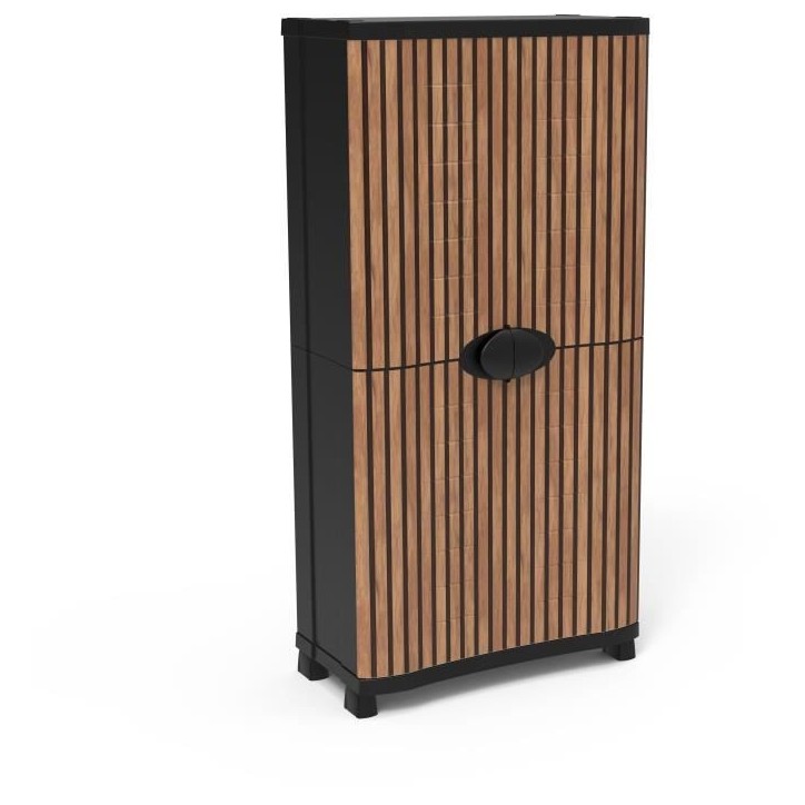 Armoire - PLASTIKEN - Space-saver - 90 cm - 4 étageres - Noir/bois Armoire - PLASTIKEN - Space-saver - 90 cm - 4 étageres - Noir/bois