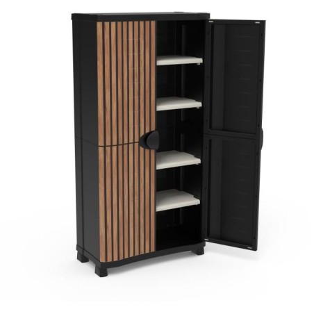 Armoire - PLASTIKEN - Space-saver - 90 cm - 4 étageres - Noir/bois