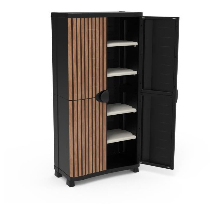 Armoire - PLASTIKEN - Space-saver - 90 cm - 4 étageres - Noir/bois Armoire - PLASTIKEN - Space-saver - 90 cm - 4 étageres - Noir/bois