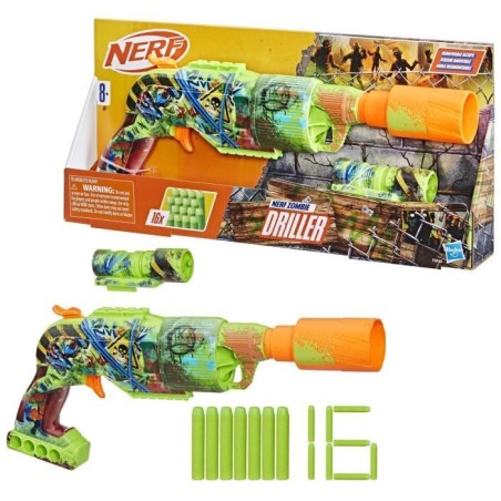 Nerf Zombie Driller, Blaster a fléchettes, cylindre rotatif, Des 8 an