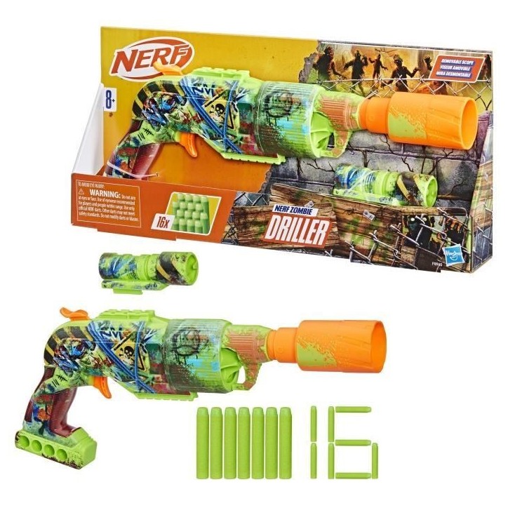 Nerf Zombie Driller, Blaster a fléchettes, cylindre rotatif, Des 8 ans Nerf Zombie Driller, Blaster a fléchettes, cylindre rotatif, Des 8 ans