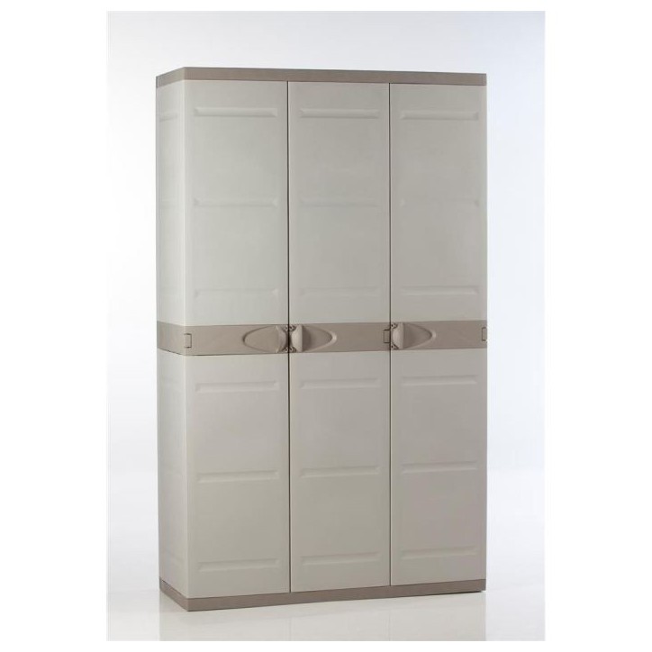 Armoire haute de rangement PLASTIKEN TITANIUM - 3 portes, étageres et penderie - Beige et Taupe Armoire haute de rangement PLASTIKEN TITANIUM - 3 portes, étageres et penderie - Beige et Taupe