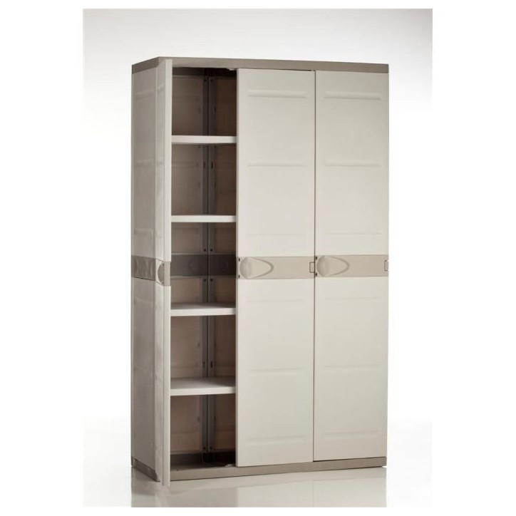 Armoire haute de rangement PLASTIKEN TITANIUM - 3 portes, étageres et penderie - Beige et Taupe Armoire haute de rangement PLASTIKEN TITANIUM - 3 portes, étageres et penderie - Beige et Taupe