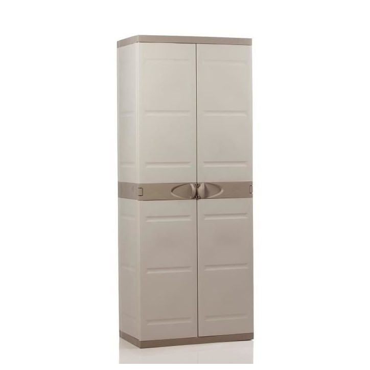 TITANIUM PLASTIKEN Armoire 2 portes avec étageres et penderie l70 x p44 x h176 cm Beige et Taupe Gamme TITANIUM Intérieur/Ext TITANIUM PLASTIKEN Armoire 2 portes avec étageres et penderie l70 x p44 x h176 cm Beige et Taupe Gamme TITANIUM Intérieur/Ext
