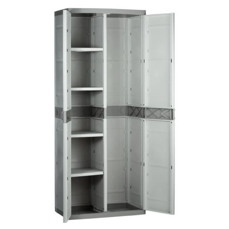 TITANIUM PLASTIKEN Armoire 2 portes avec étageres et penderie l70 x p44 x h176 cm Beige et Taupe Gamme TITANIUM Intérieur/Ext