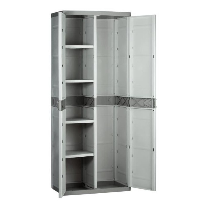 TITANIUM PLASTIKEN Armoire 2 portes avec étageres et penderie l70 x p44 x h176 cm Beige et Taupe Gamme TITANIUM Intérieur/Ext TITANIUM PLASTIKEN Armoire 2 portes avec étageres et penderie l70 x p44 x h176 cm Beige et Taupe Gamme TITANIUM Intérieur/Ext