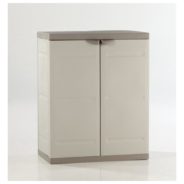 TITANIUM PLASTIKEN Armoire basse 2 portes avec étageres l70 x p44 x h88 cm Beige et Taupe Gamme TITANIUM Intérieur/Extérieur TITANIUM PLASTIKEN Armoire basse 2 portes avec étageres l70 x p44 x h88 cm Beige et Taupe Gamme TITANIUM Intérieur/Extérieur