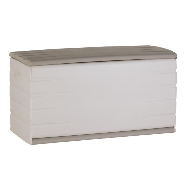 PLASTIKEN Coffre 350L Intérieur/Extérieur Fonctionnel et Esthétique Cadenassable avec Roulettes Beige