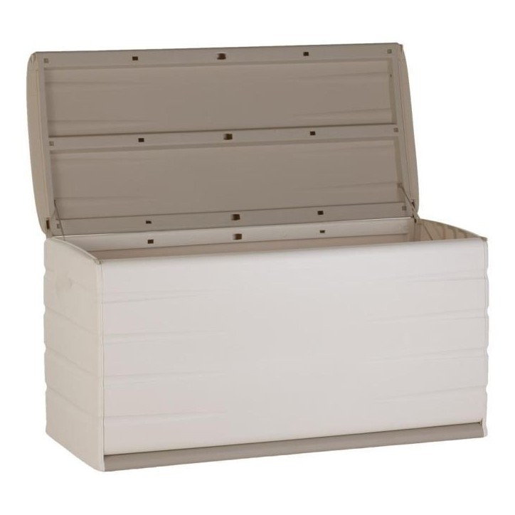 PLASTIKEN Coffre 350L Intérieur/Extérieur Fonctionnel et Esthétique Cadenassable avec Roulettes Beige