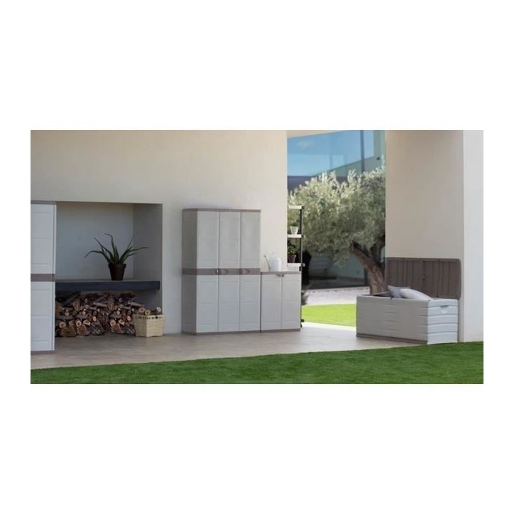PLASTIKEN Coffre cadenassable avec roulettes - 190 L - Fonctionnel et esthétique - Beige
