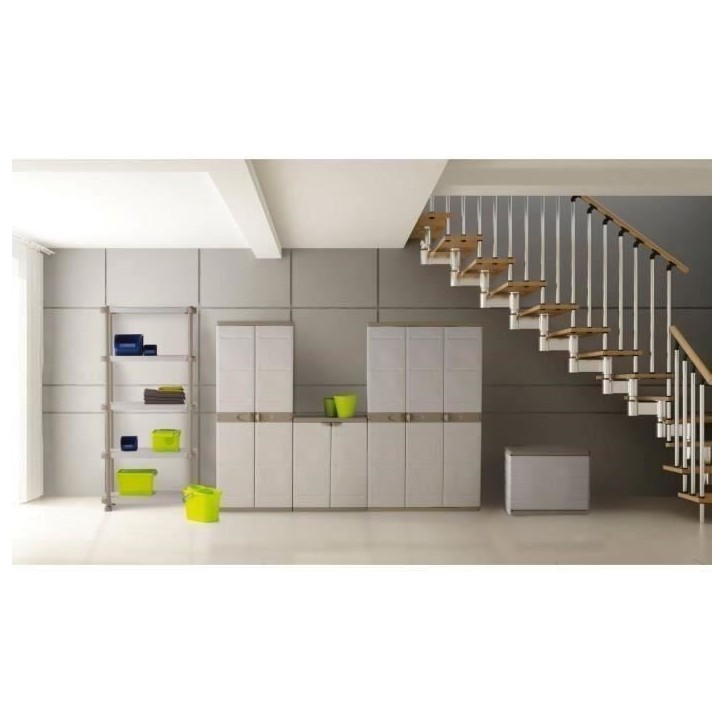 PLASTIKEN Coffre cadenassable avec roulettes - 190 L - Fonctionnel et esthétique - Beige