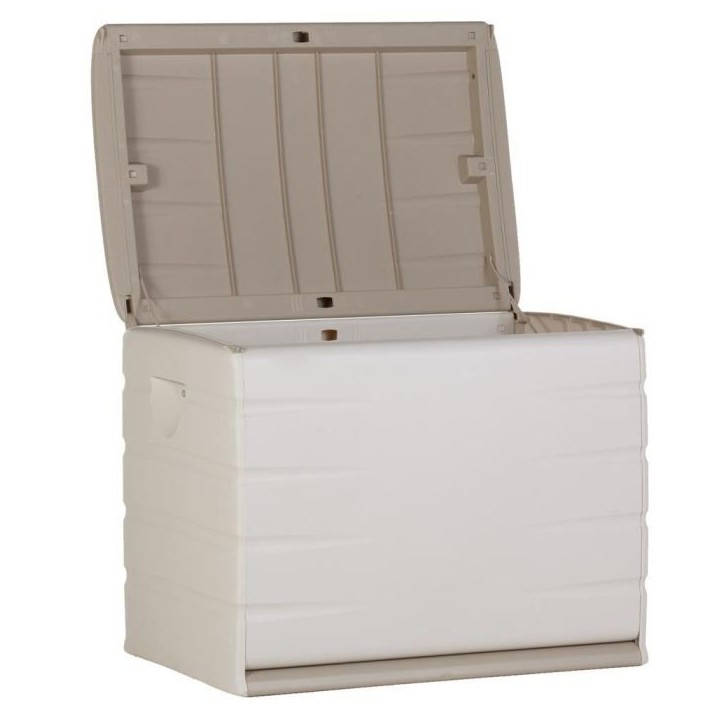 PLASTIKEN Coffre 260L Intérieur/Extérieur Fonctionnel et Esthétique Cadenassable avec Roulettes Beige