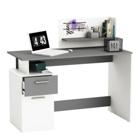 Bureau droit - Blanc et gris - Contemporain - L 121,5 x H 109,7 x P 55