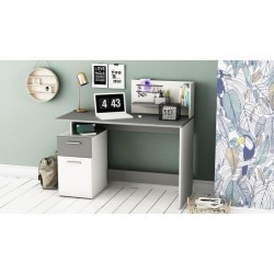 Bureau droit - Blanc et gris - Contemporain - L 121,5 x H 109,7 x P 55