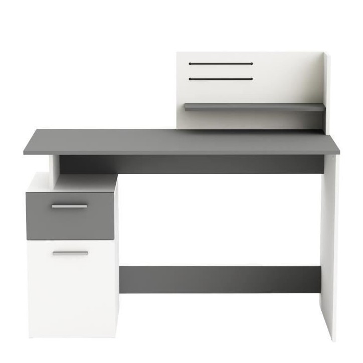 Bureau droit - Blanc et gris - Contemporain - L 121,5 x H 109,7 x P 55,1 cm - 1 porte 1 tiroir - PLATON Bureau droit - Blanc et gris - Contemporain - L 121,5 x H 109,7 x P 55,1 cm - 1 porte 1 tiroir - PLATON