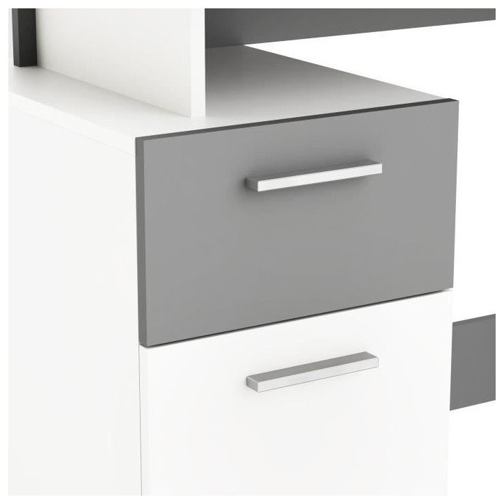 Bureau droit - Blanc et gris - Contemporain - L 121,5 x H 109,7 x P 55,1 cm - 1 porte 1 tiroir - PLATON Bureau droit - Blanc et gris - Contemporain - L 121,5 x H 109,7 x P 55,1 cm - 1 porte 1 tiroir - PLATON