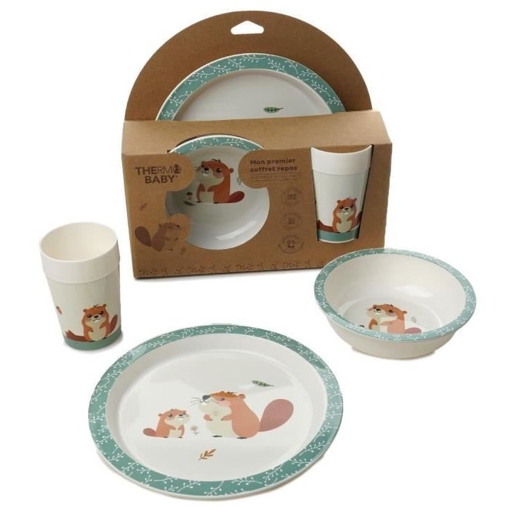 Mon premier coffret repas micro-ondes - THERMOBABY - Castor - Assiette, bol, gobelet