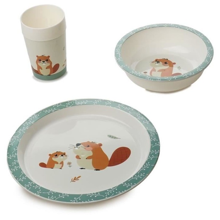 Mon premier coffret repas micro-ondes - THERMOBABY - Castor - Assiette, bol, gobelet