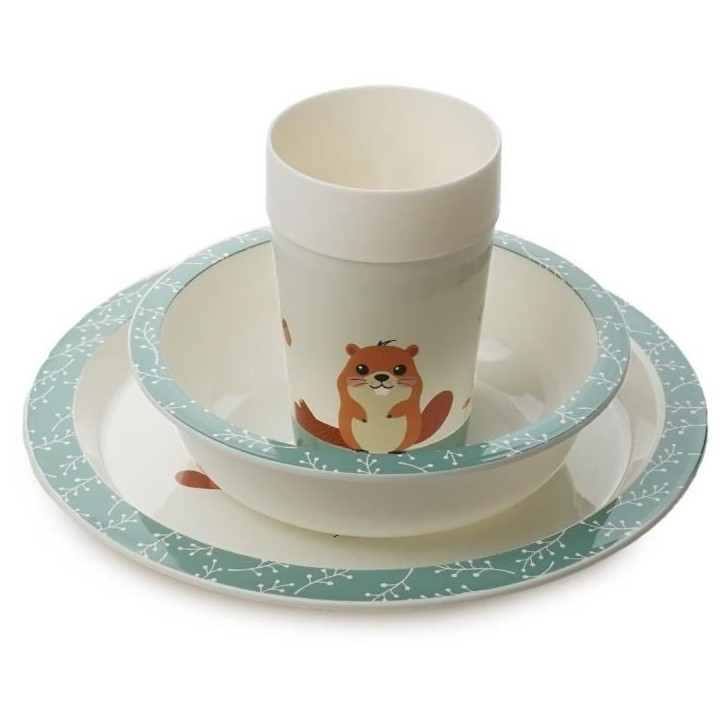 Mon premier coffret repas micro-ondes - THERMOBABY - Castor - Assiette, bol, gobelet