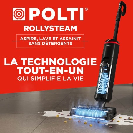 Aspirateur balai laveur vapeur sans fil - POLTI - RollySteam WD40C - 14000 Pa - 35 min - 0,6 L - Noir