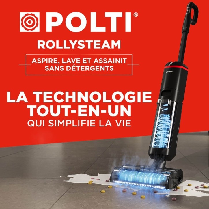 Aspirateur balai laveur vapeur sans fil - POLTI - RollySteam WD40C - 14000 Pa - 35 min - 0,6 L - Noir Aspirateur balai laveur vapeur sans fil - POLTI - RollySteam WD40C - 14000 Pa - 35 min - 0,6 L - Noir