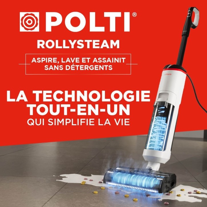 Aspirateur balai laveur vapeur - POLTI RollySteam WD10 - 7000 Pa - 0,6 L - Noir / Blanc Aspirateur balai laveur vapeur - POLTI RollySteam WD10 - 7000 Pa - 0,6 L - Noir / Blanc