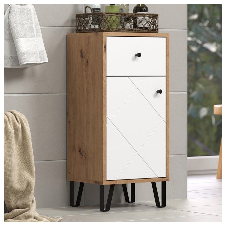 Meuble de salle de bain - Touch - Armoire - Blanc mat - Chene décor - Contemporain Meuble de salle de bain - Touch - Armoire - Blanc mat - Chene décor - Contemporain