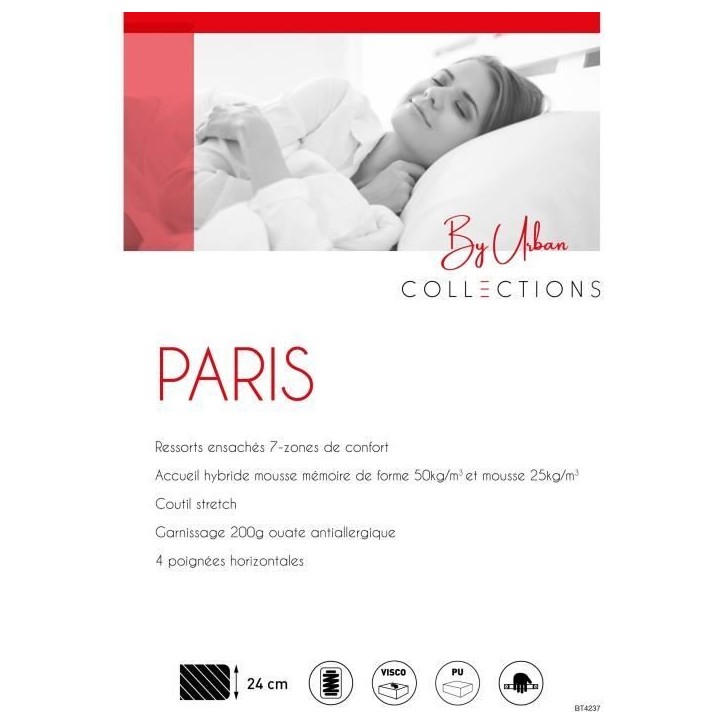 URBAN Collections PARIS Ensemble sommier et matelas 160 x 200 cm- 960 Ressorts ensachés et mémoire de forme - 24 cm - Ferme URBAN Collections PARIS Ensemble sommier et matelas 160 x 200 cm- 960 Ressorts ensachés et mémoire de forme - 24 cm - Ferme